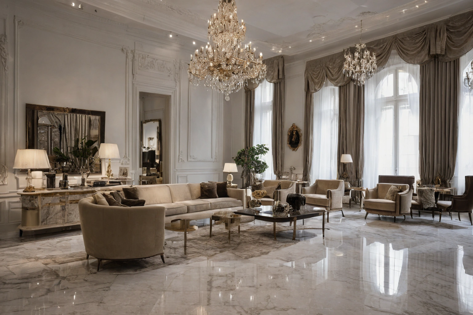 Milan furniture showroom staged like a permanent exhibition